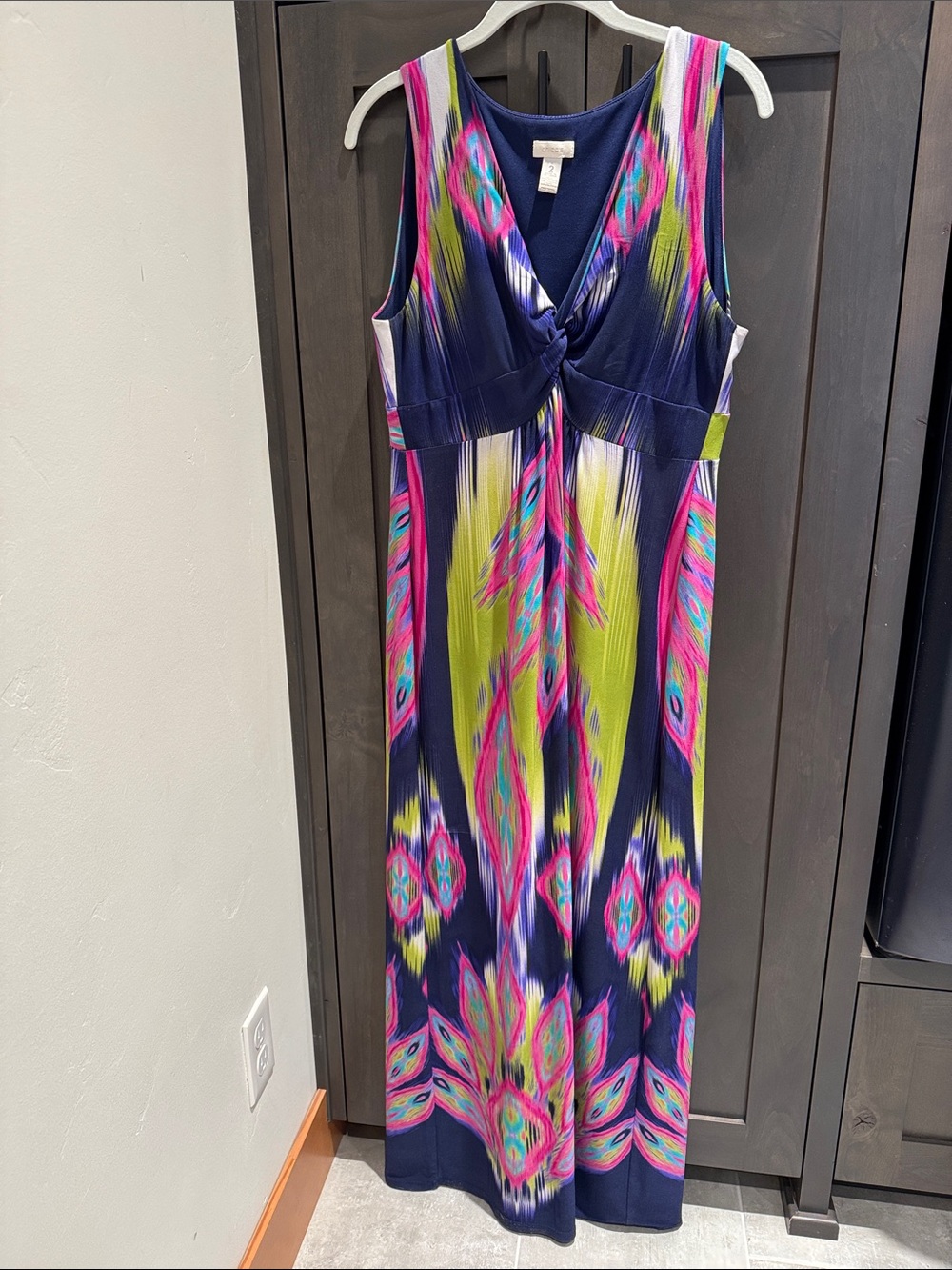 Chico Sleeveless Multi-Colored Maxi Dress with Purple,Pink & Lime Print